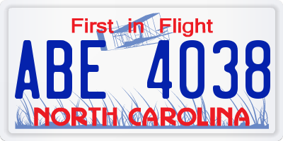 NC license plate ABE4038