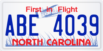 NC license plate ABE4039