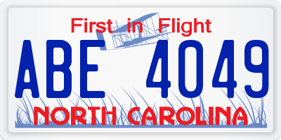 NC license plate ABE4049