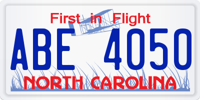 NC license plate ABE4050