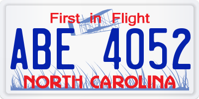 NC license plate ABE4052