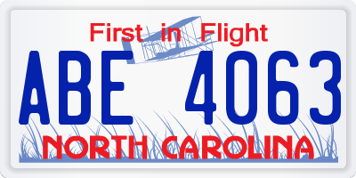 NC license plate ABE4063