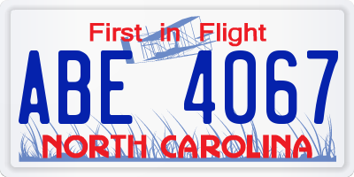 NC license plate ABE4067