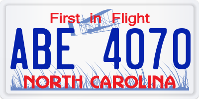 NC license plate ABE4070