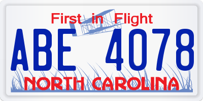 NC license plate ABE4078