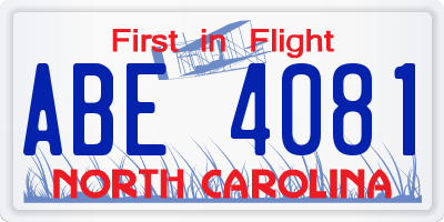 NC license plate ABE4081