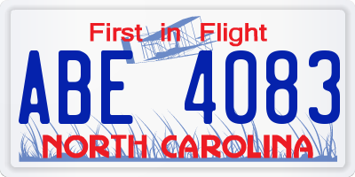NC license plate ABE4083
