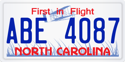 NC license plate ABE4087