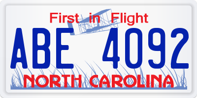 NC license plate ABE4092