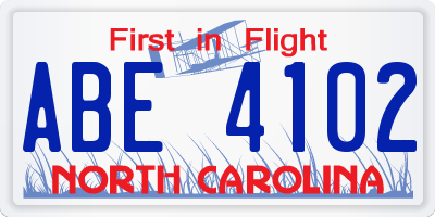 NC license plate ABE4102
