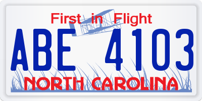 NC license plate ABE4103
