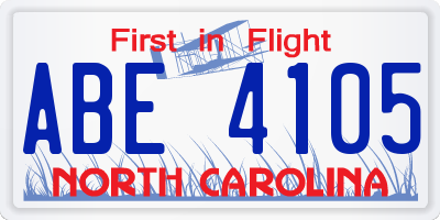 NC license plate ABE4105