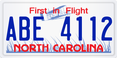 NC license plate ABE4112