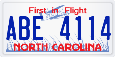 NC license plate ABE4114
