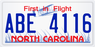 NC license plate ABE4116