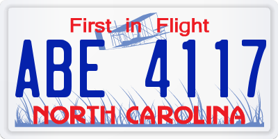 NC license plate ABE4117