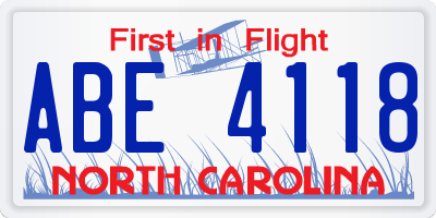 NC license plate ABE4118