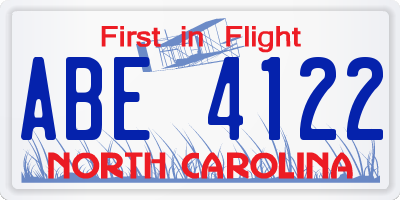 NC license plate ABE4122