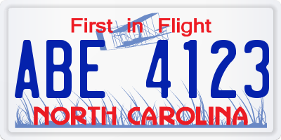 NC license plate ABE4123