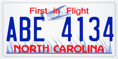 NC license plate ABE4134