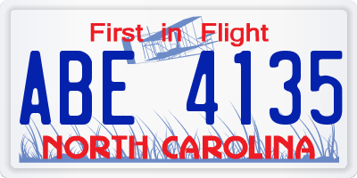 NC license plate ABE4135