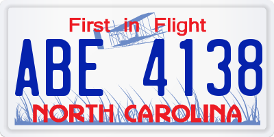 NC license plate ABE4138