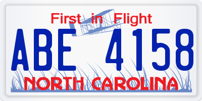 NC license plate ABE4158