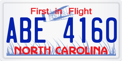NC license plate ABE4160