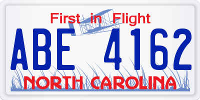 NC license plate ABE4162