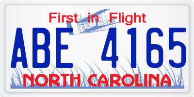 NC license plate ABE4165