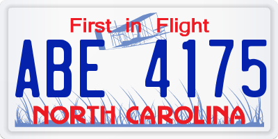 NC license plate ABE4175