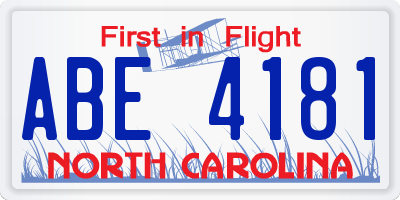 NC license plate ABE4181