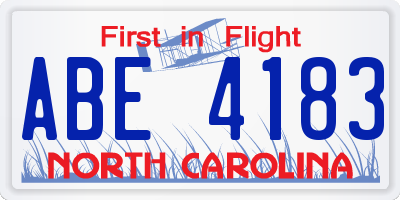 NC license plate ABE4183