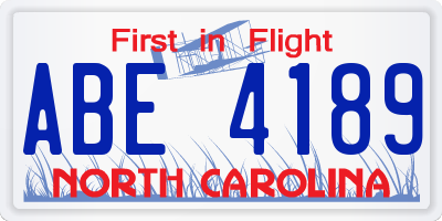 NC license plate ABE4189