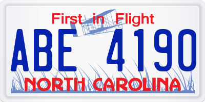 NC license plate ABE4190