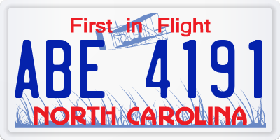 NC license plate ABE4191