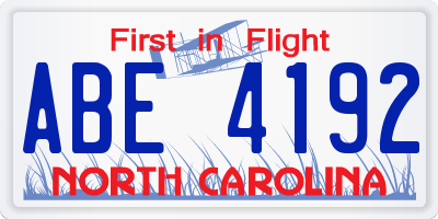 NC license plate ABE4192