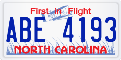 NC license plate ABE4193
