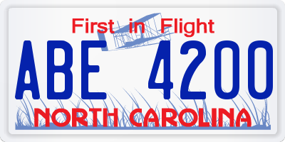 NC license plate ABE4200