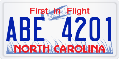 NC license plate ABE4201