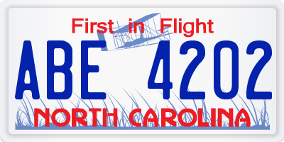 NC license plate ABE4202