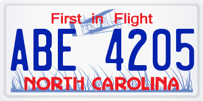NC license plate ABE4205