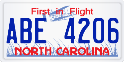 NC license plate ABE4206