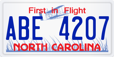 NC license plate ABE4207
