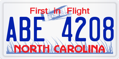 NC license plate ABE4208