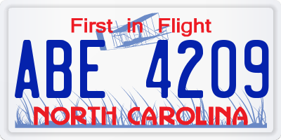 NC license plate ABE4209