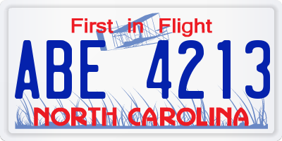 NC license plate ABE4213