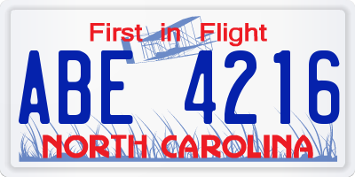 NC license plate ABE4216