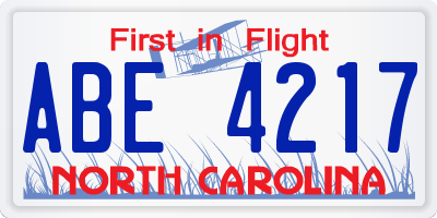NC license plate ABE4217
