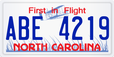 NC license plate ABE4219